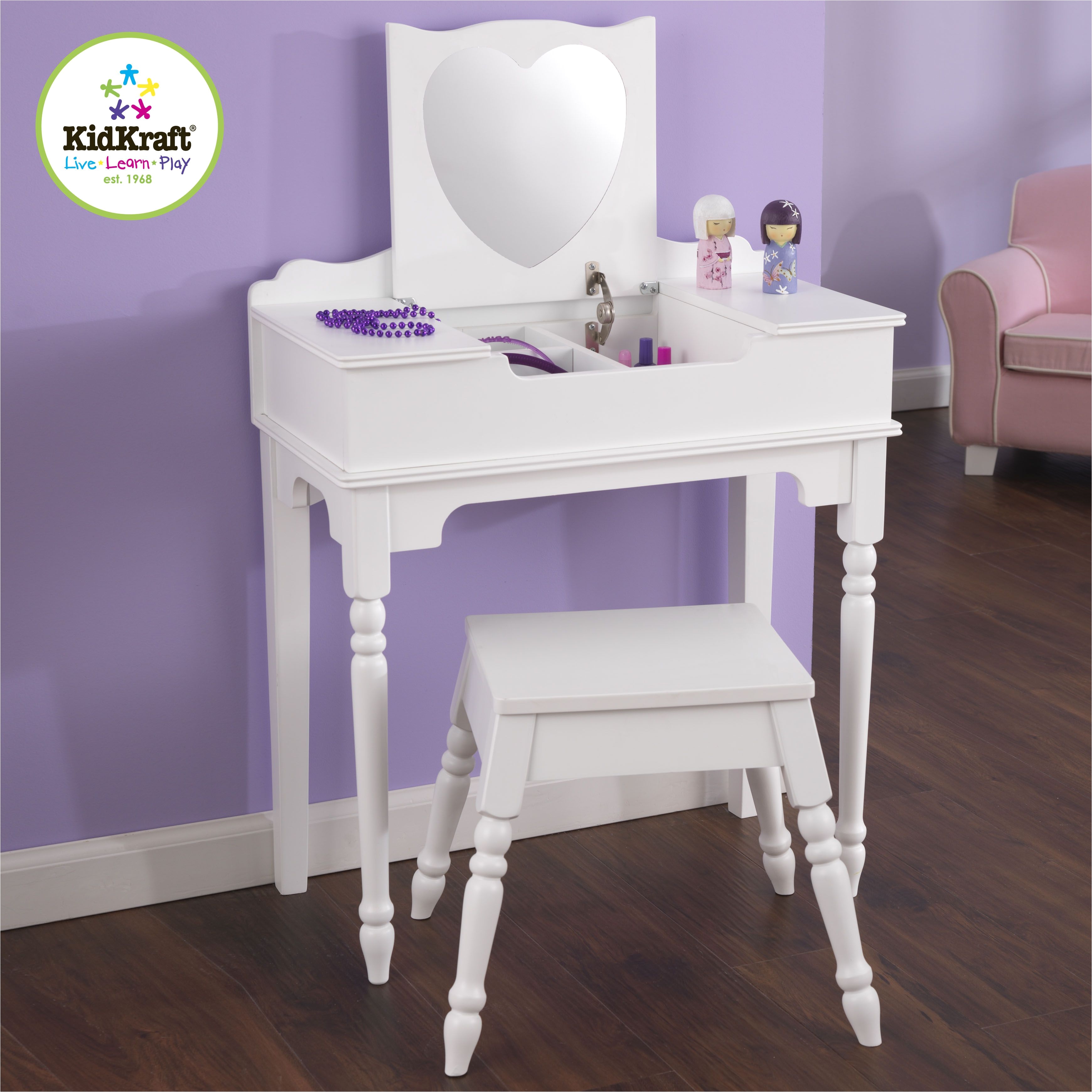 White and Purple Vanity Chair Kidskraft Exclusive Sweetheart Vanity and Stool From Vistastores