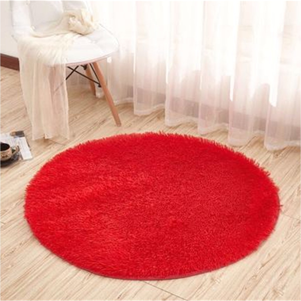 fashion red floor mats modern shaggy round rugs carpets long hair faux fur living room bedroom carpet rug for home yoga mat in carpet from home garden on