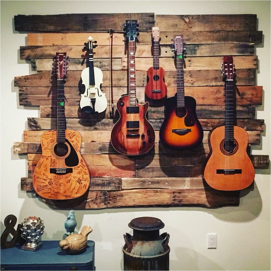 guitar and instrument hanger made from up cycled pallets