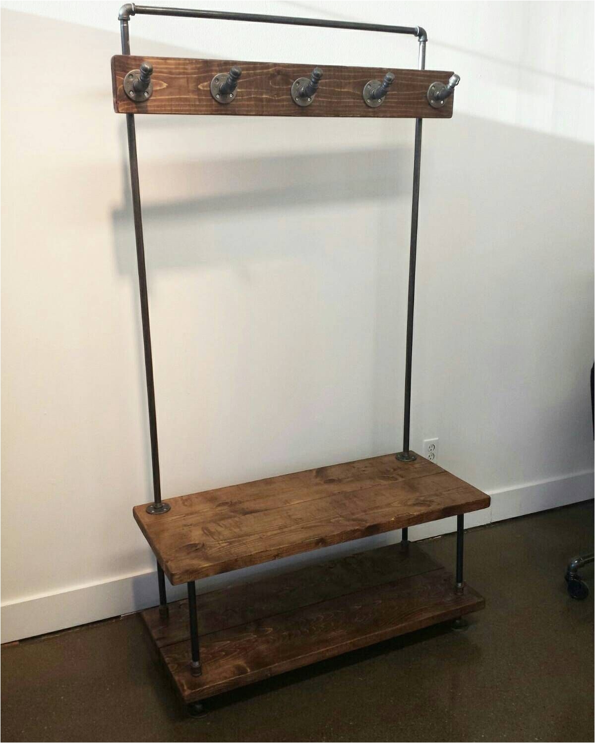 industrial pipe and wood entry coat rack by pipeandwooddesigns