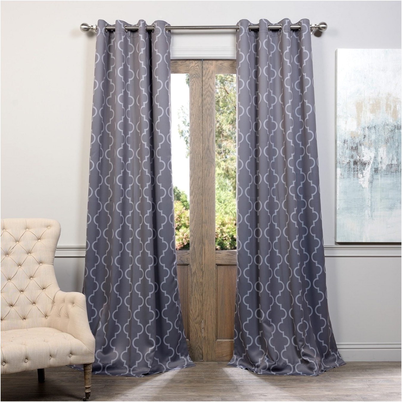 96 inch grey moroccan curtains panel pair set steel gray