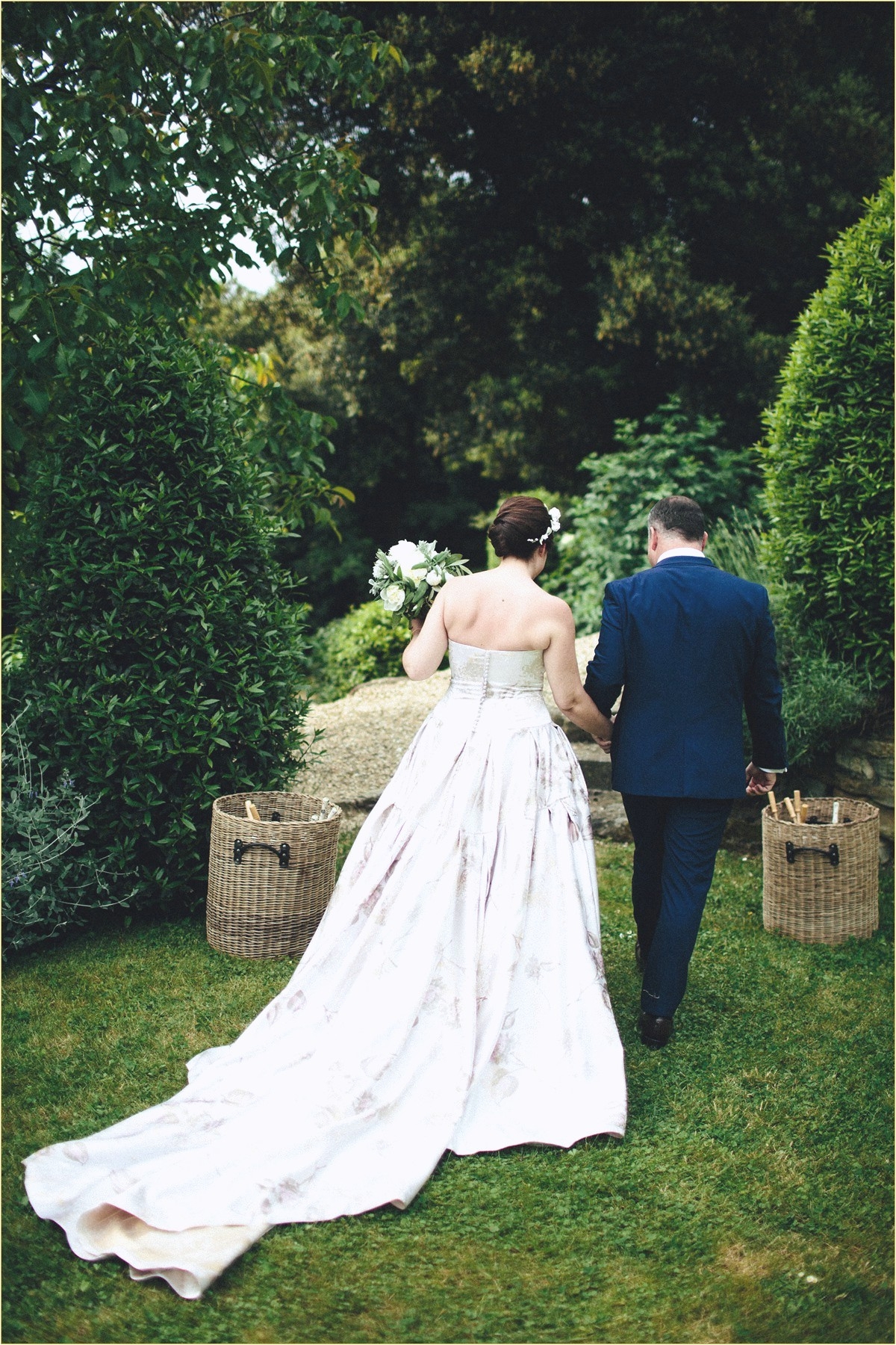 a gold floral vera wang gown for a romantic garden wedding in the italian countryside