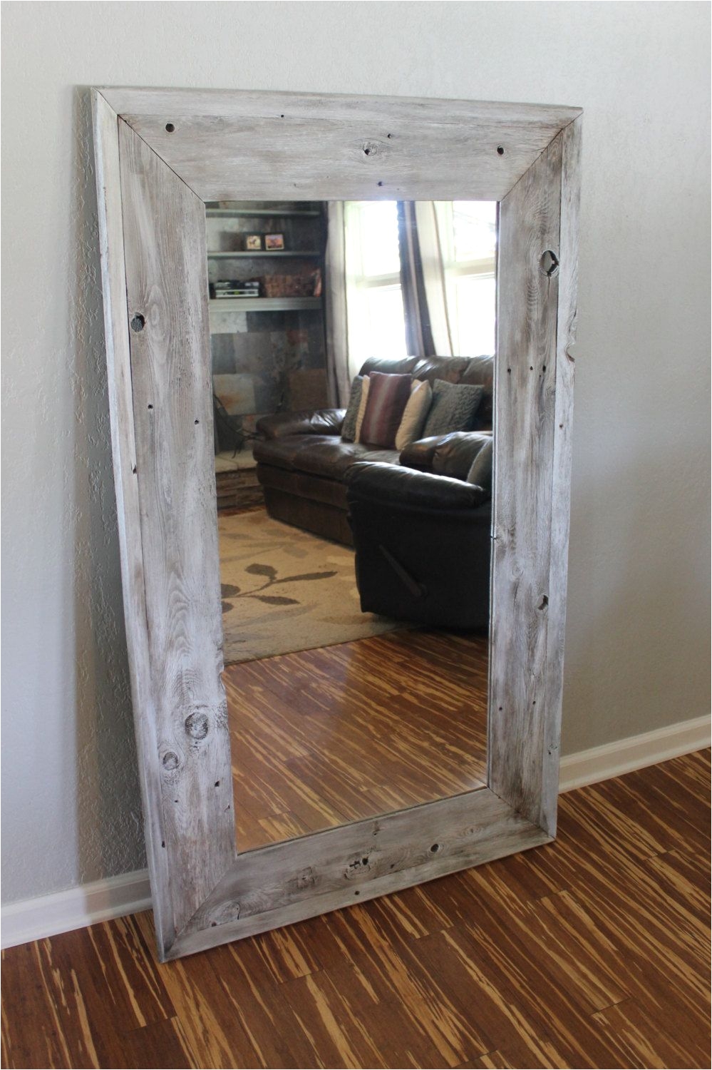 Crate and Barrel Live Edge Floor Mirror Reclaimed Wood Full Length Floor Mirror with A Whitewash Finish 36