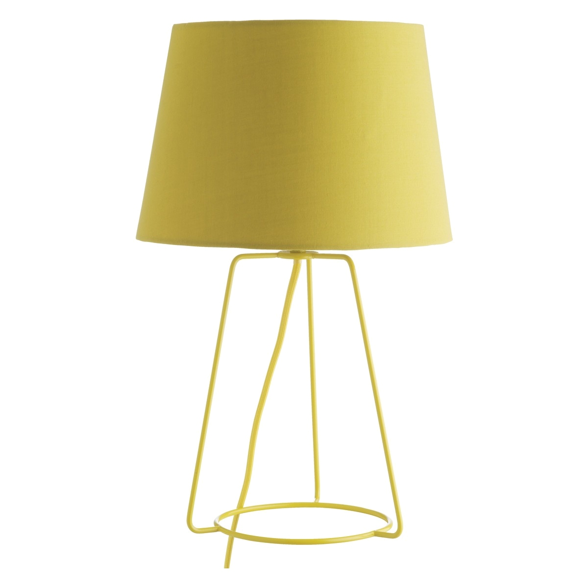 yellow metal table lamp fabric shade powder coated skinny base