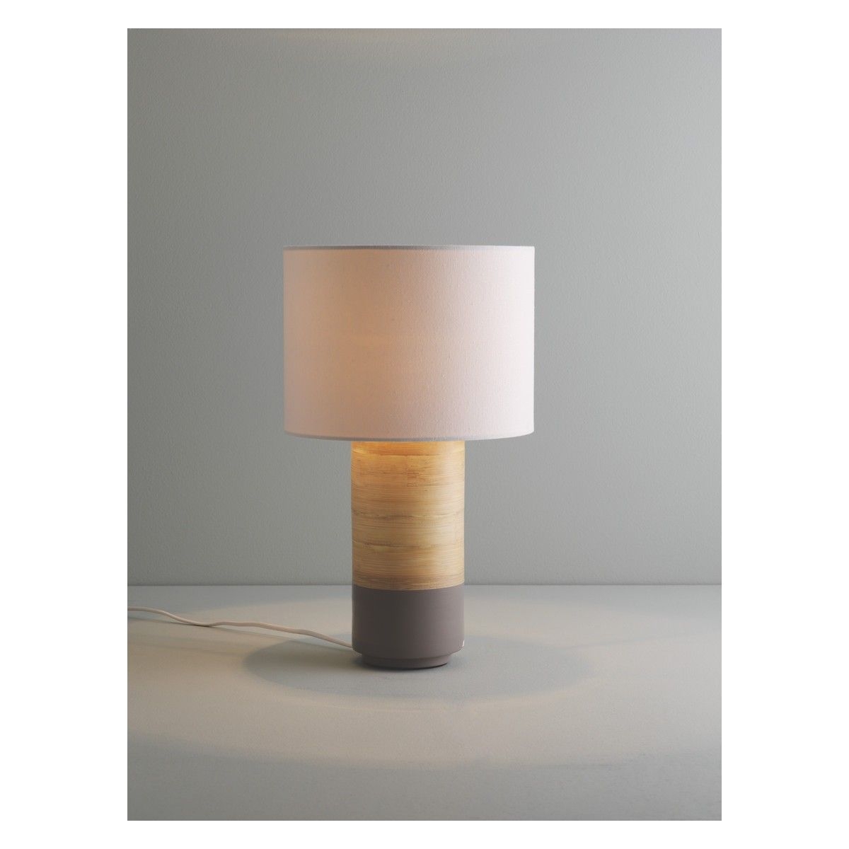tub grey spun bamboo table lamp with fabric shade
