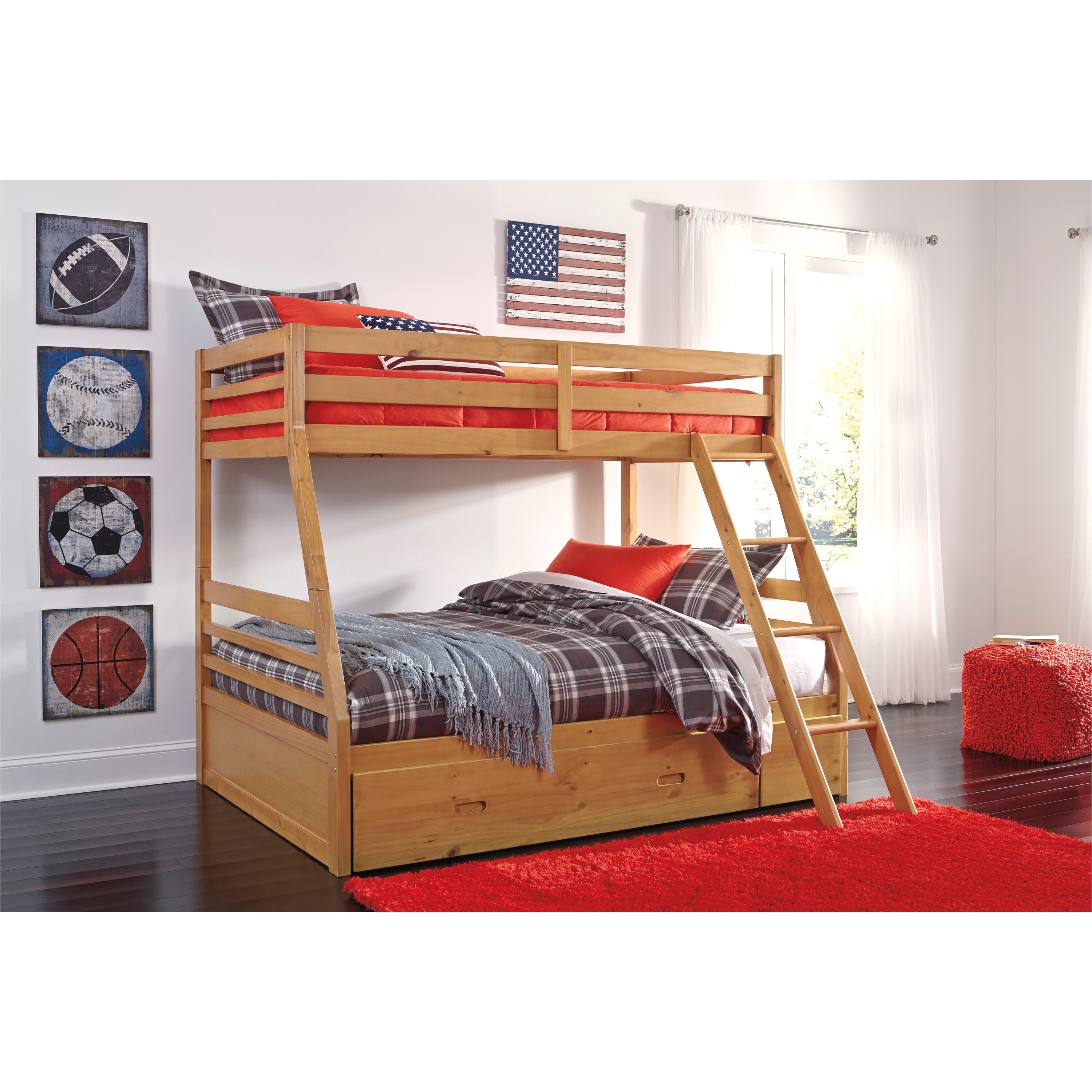 signature design by ashley hallytown light brown twin bunk bed