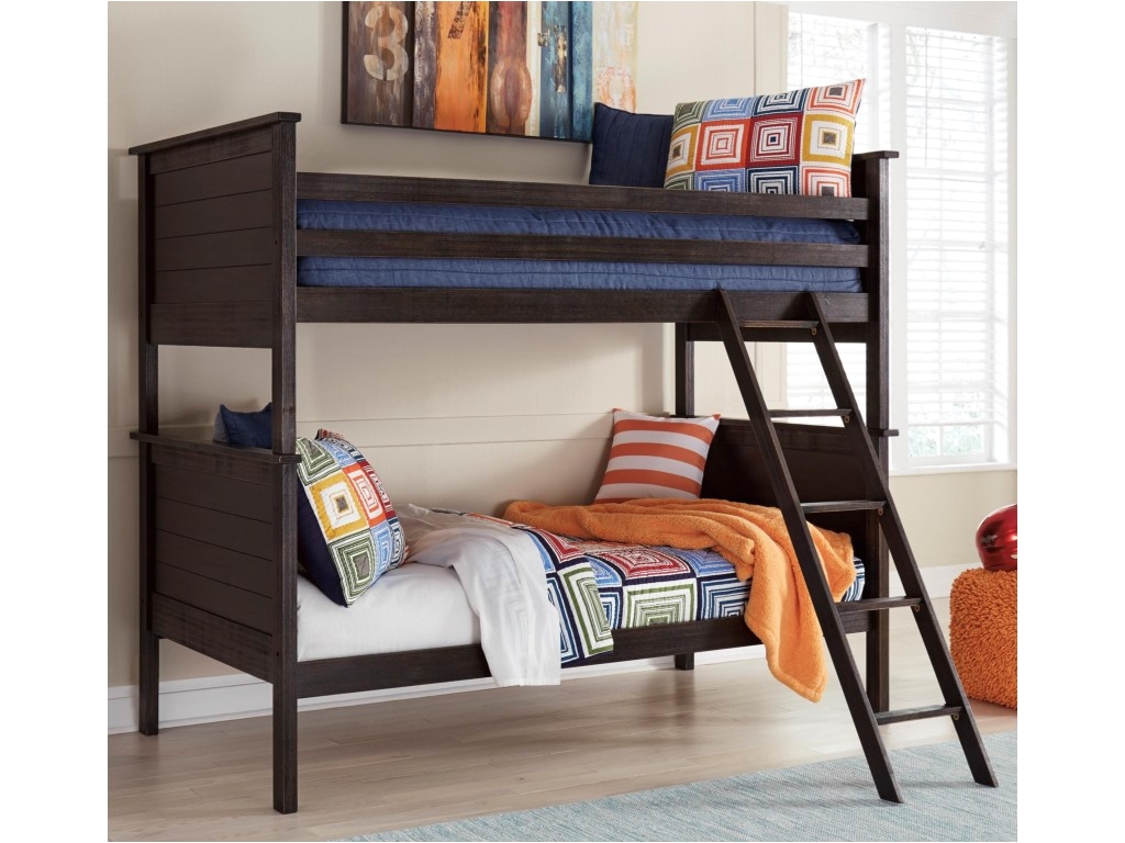jaysom twin twin bunk bed in rub through black finish by signature design by ashley