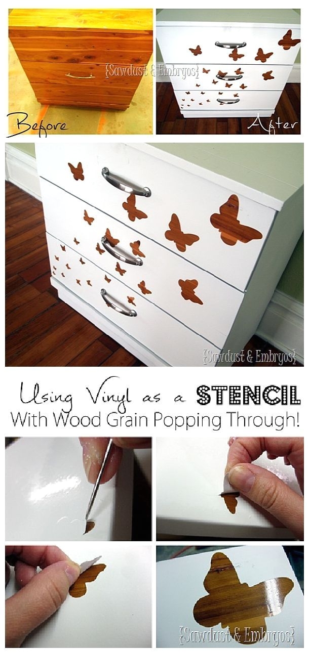 diy how to use vinyl as a stencil to paint furniture and let the wood