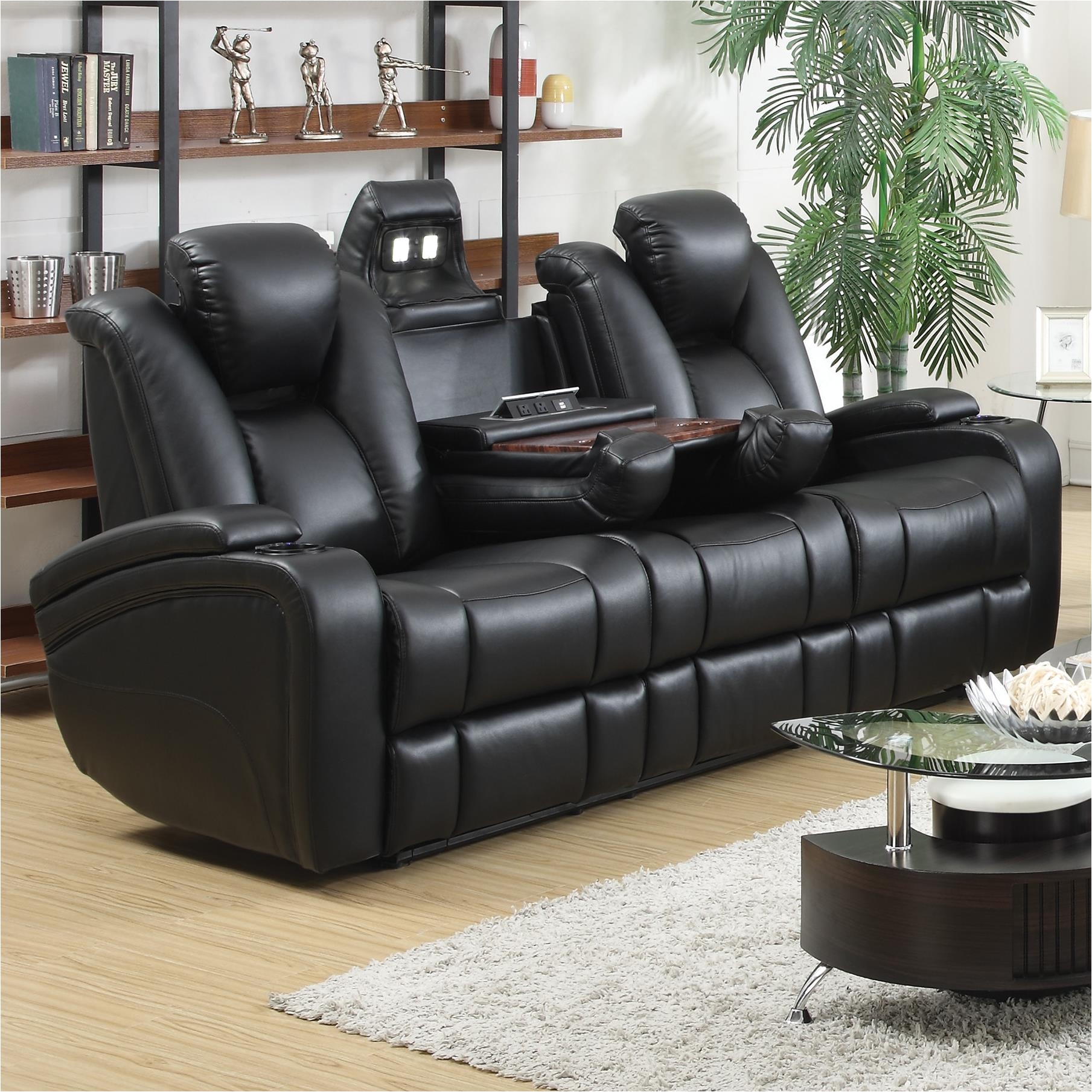 reclining power sofa with adjustable headrests storage in armrests