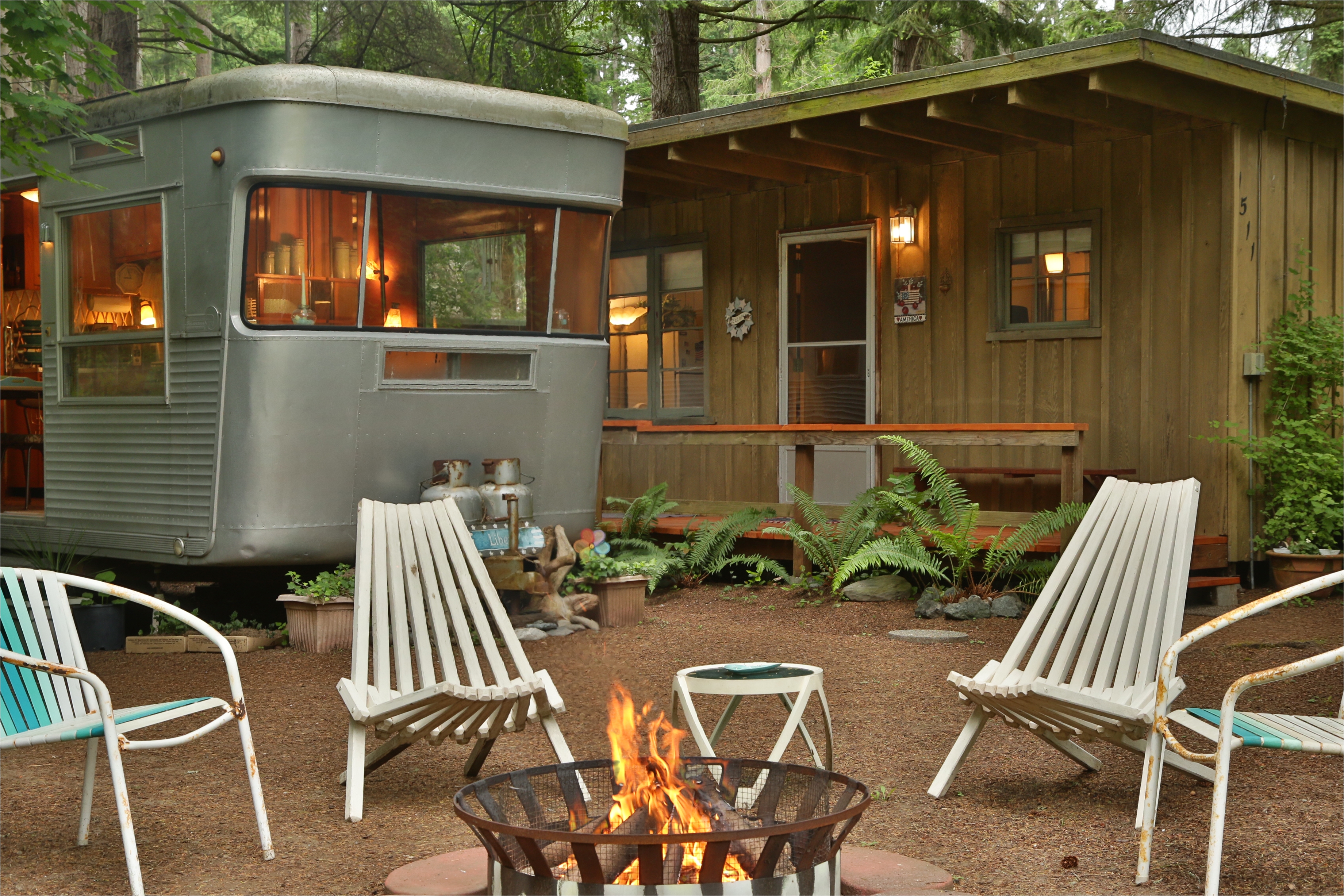 a little cabin and trailer in the whidbey island woods
