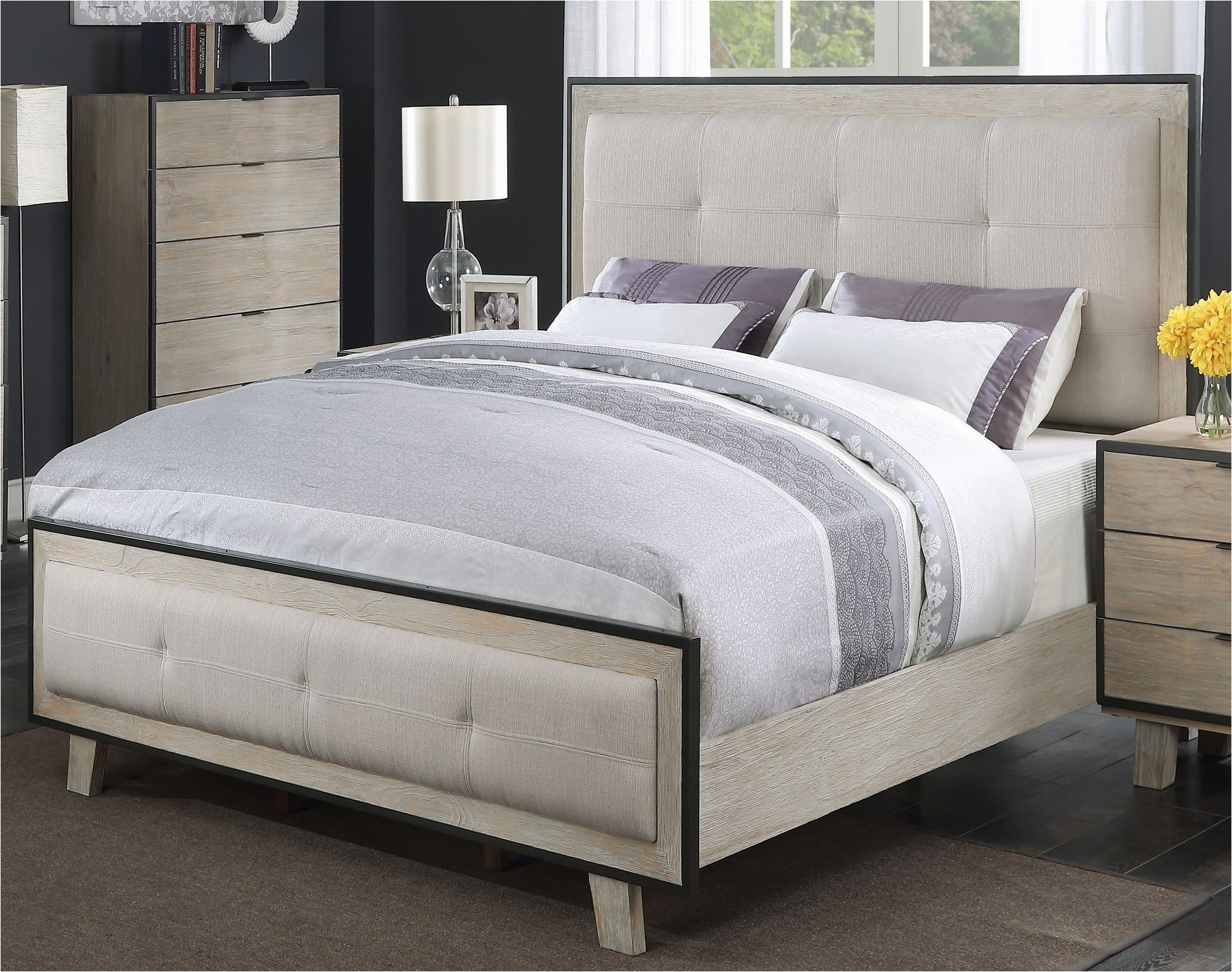 mathis brothers mattresses advanced contemporary pearl white queen upholstered bed synchrony rcwilley image1