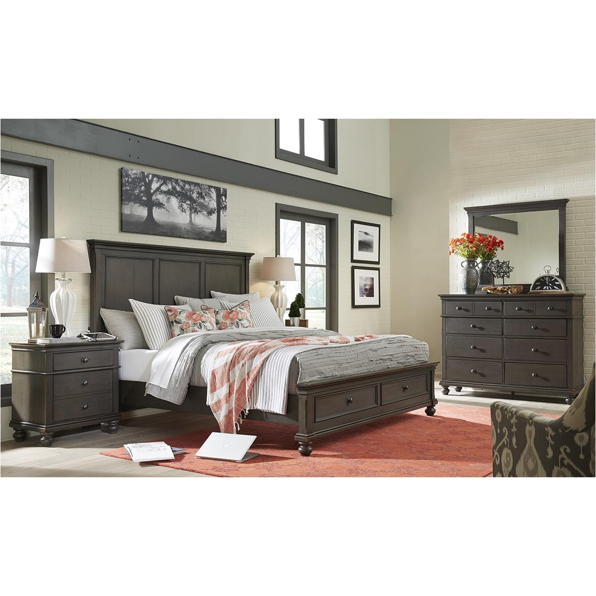 oxford 4 piece queen bedroom set in peppercorn