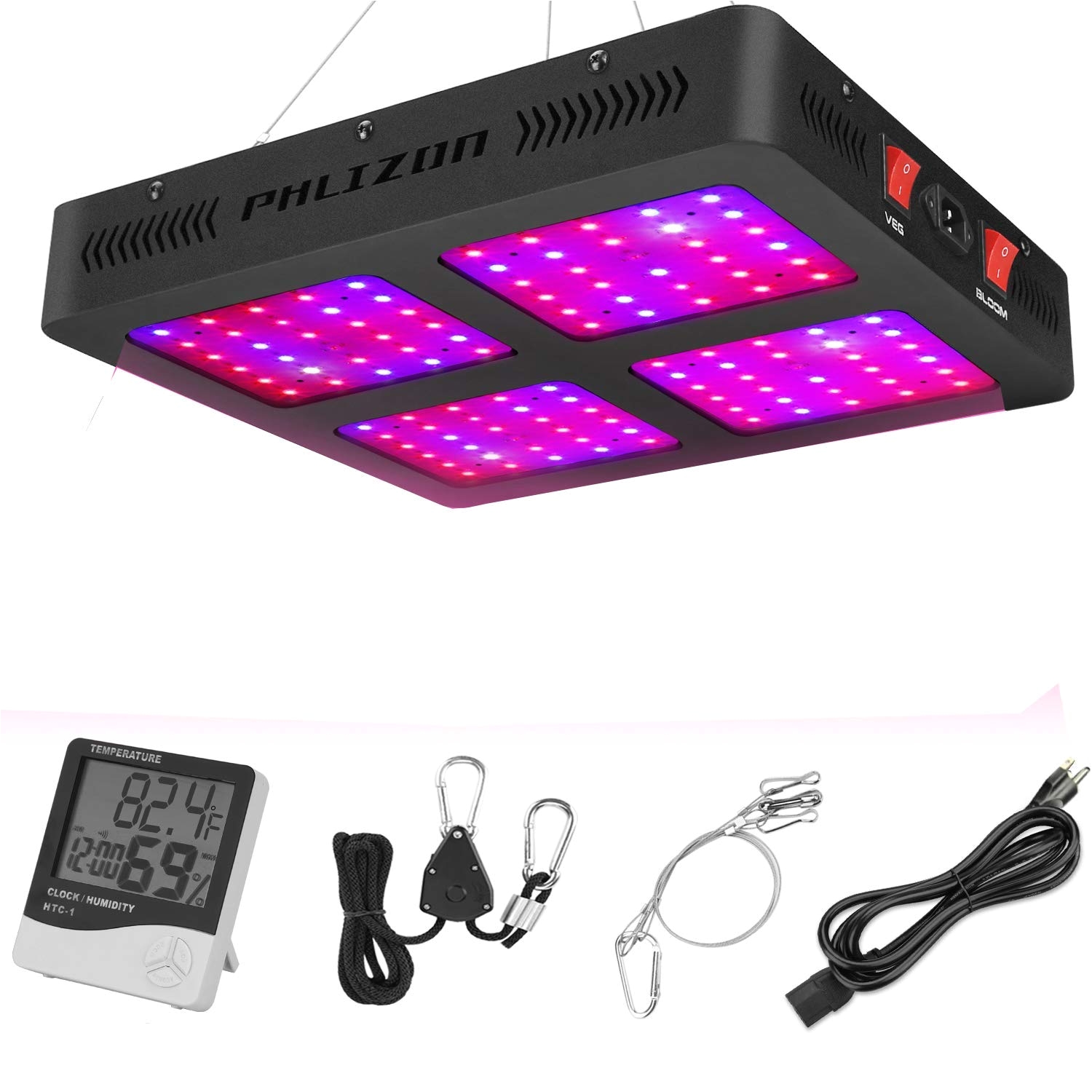 amazon com phlizon newest 1200w led plant grow light with thermometer humidity monitor with adjustable rope full spectrum double switch plant light for
