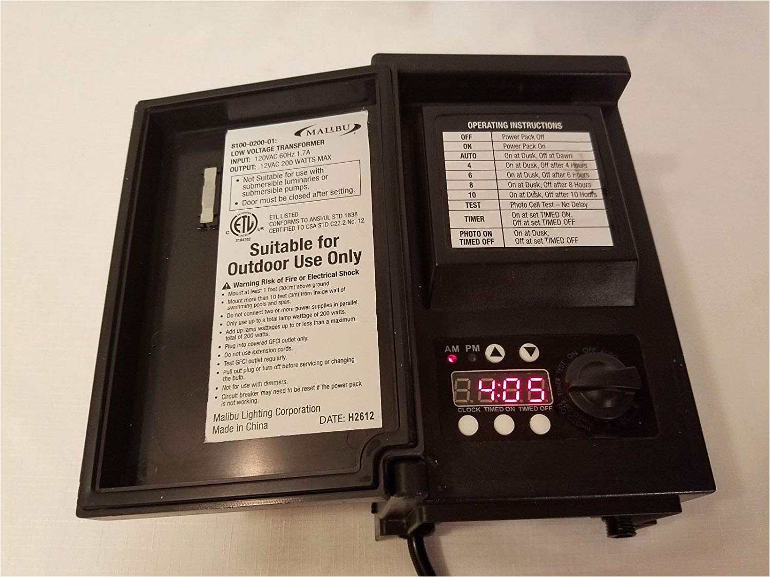 malibu led 200 watt low voltage transformer power pack with digital timer and photo eye amazon com