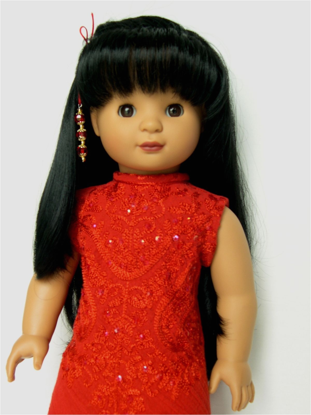 doll clothes made to fit 18 inch dolls like american girl alicia by gotz is modeling a dress upcycled or refashioned from a ladies blouse see my