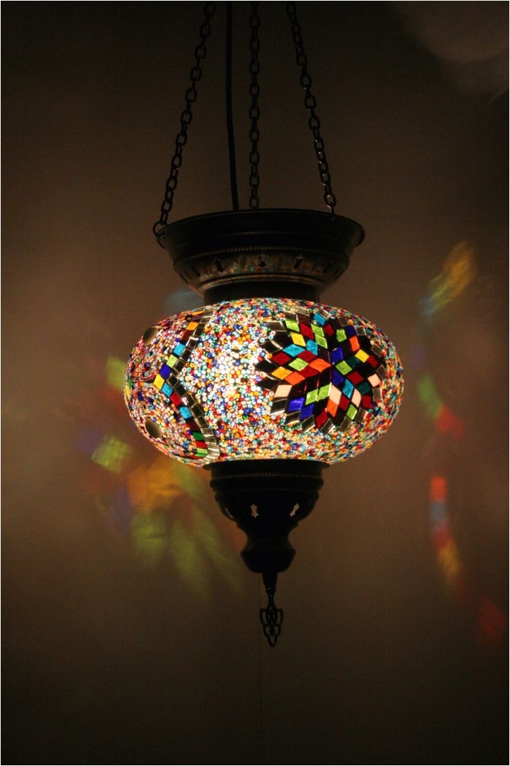 bohemian decor multicolour handmade turkish mosaic glass hanging lantern lamp pendant