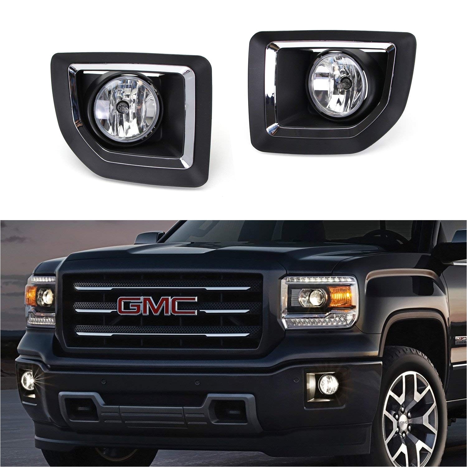 amazon com ijdmtoy complete set fog lights foglamp kit with halogen bulbs wiring on off switch and black garnish bezel covers brackets for 2015 2018 gmc