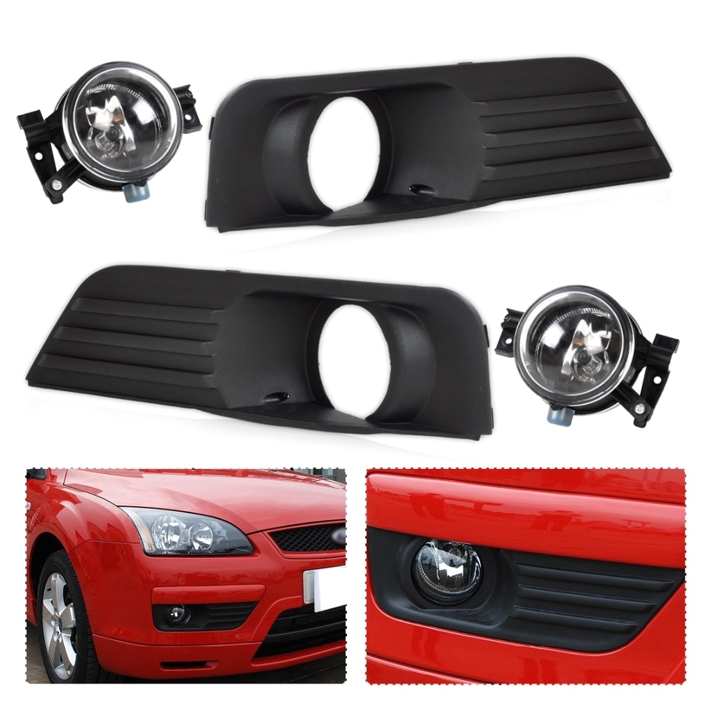 dwcx new black front lower left right bumper fog light grille cover fog light lamp kit set fit for 2005 2006 2007 ford focus in car light assembly from