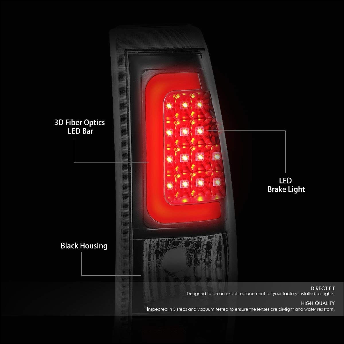 amazon com for silverado sierra fleetside pair of 3d led bar tail brake lights black housing clear lens automotive