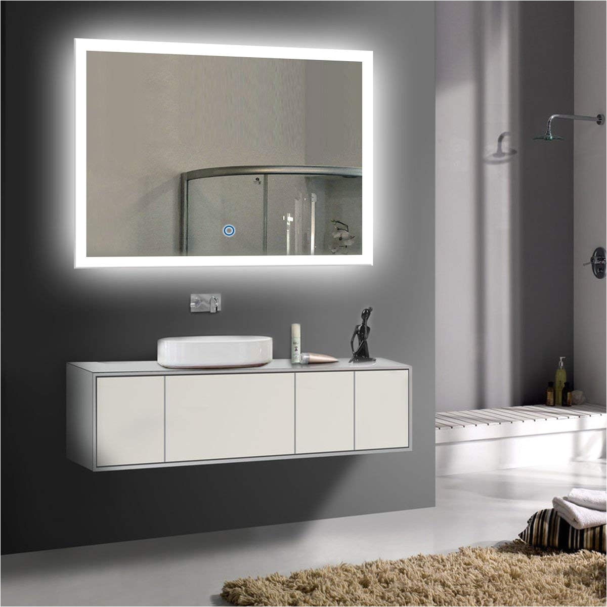 amazon com 36 x 28 in horizontal led bathroom silvered mirror with touch button c n031 i home kitchen