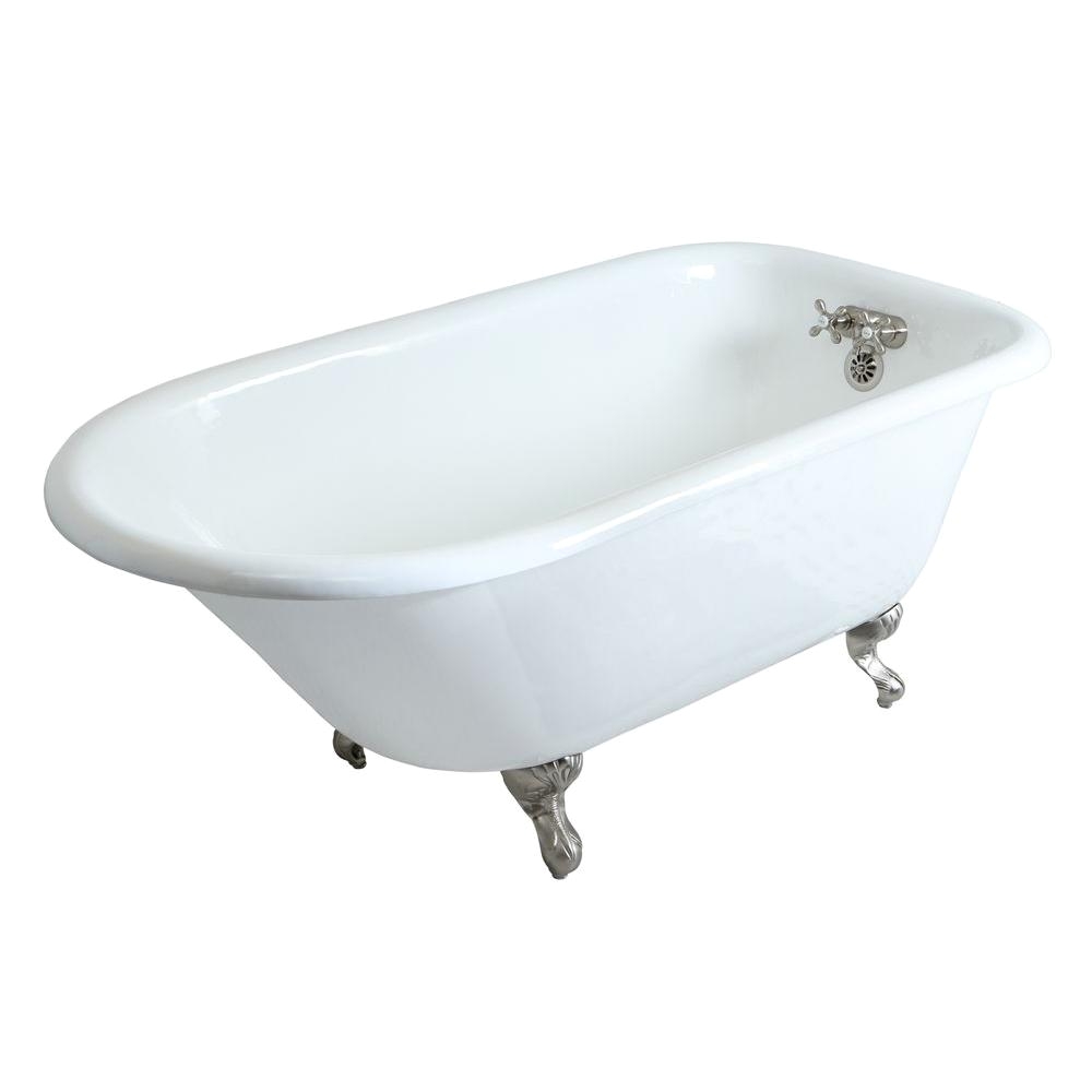 aqua eden petite 4 5 ft cast iron satin nickel claw foot roll top tub with