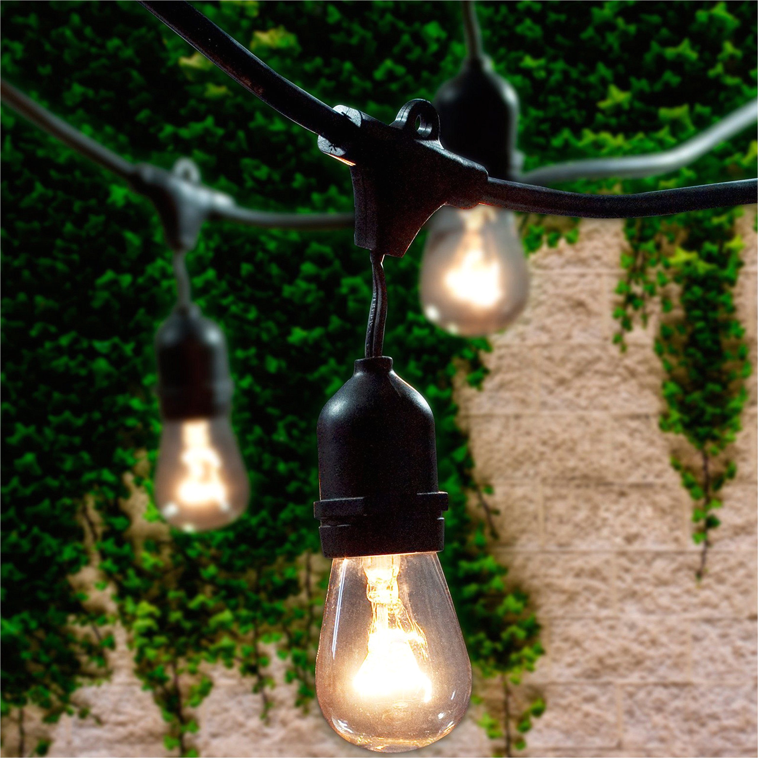 lemontec commercial grade outdoor string lights with 15 hanging sockets 48 ft black weatherproof cord