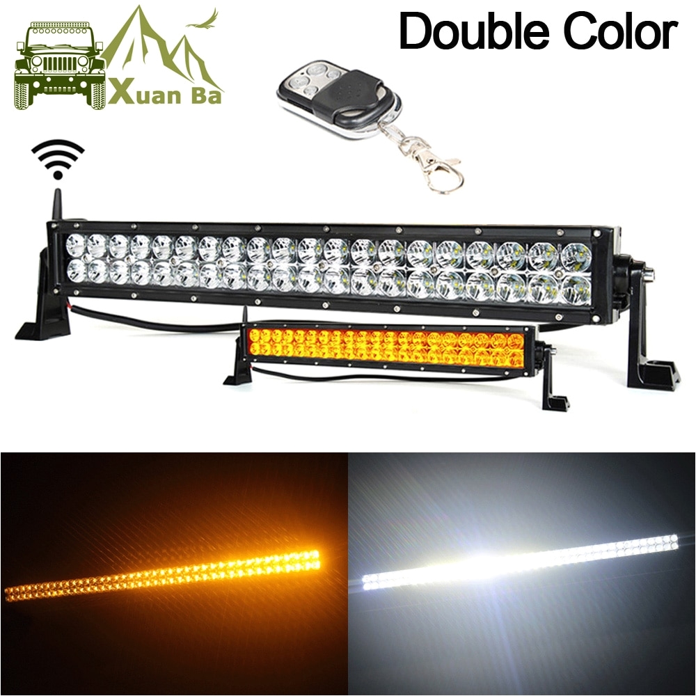 xuanba 22 inch 120w led light bar wireless remote control amberwhite work driving 180w 4x4 offroad bar 12v warning flash light in light bar work light from