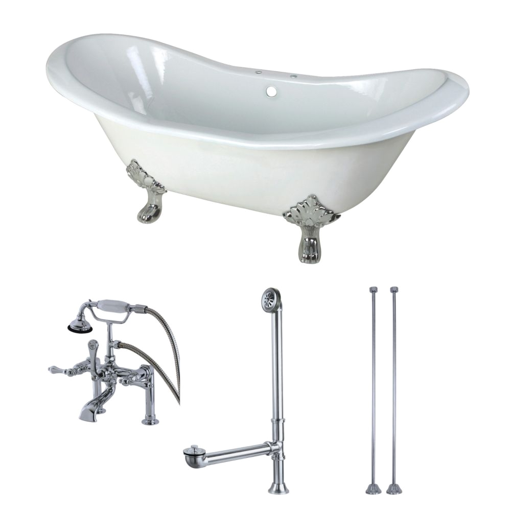 cast iron clawfoot bathtub in white and faucet combo in chrome