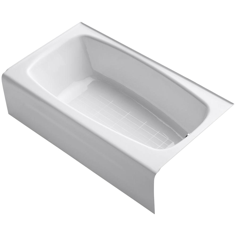 right drain rectangular alcove soaking tub in white