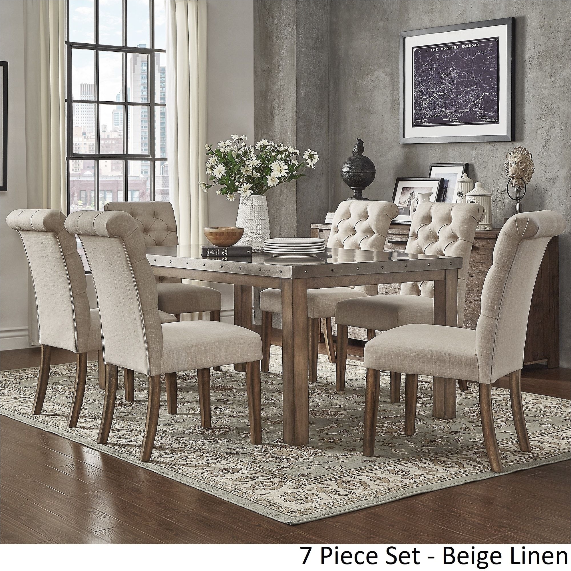 cassidy stainless steel top rectangle dining table set by inspire q artisan 7 piece
