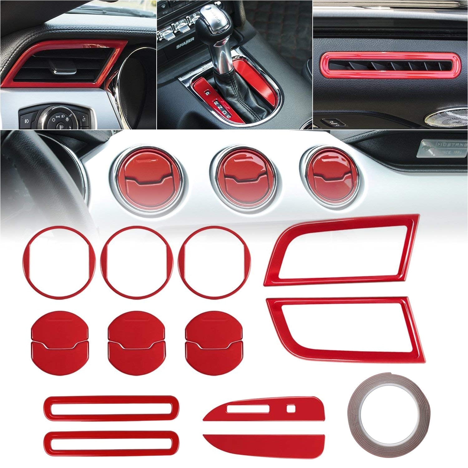 amazon com 2015 2016 2017 2018 ford mustang interior 15 pcs accessories decoration set console central door dash board side air conditioner outlet vent