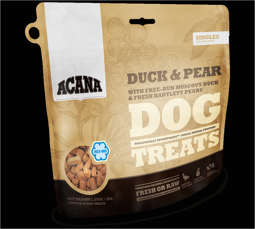 acana singles duck pear treats bag