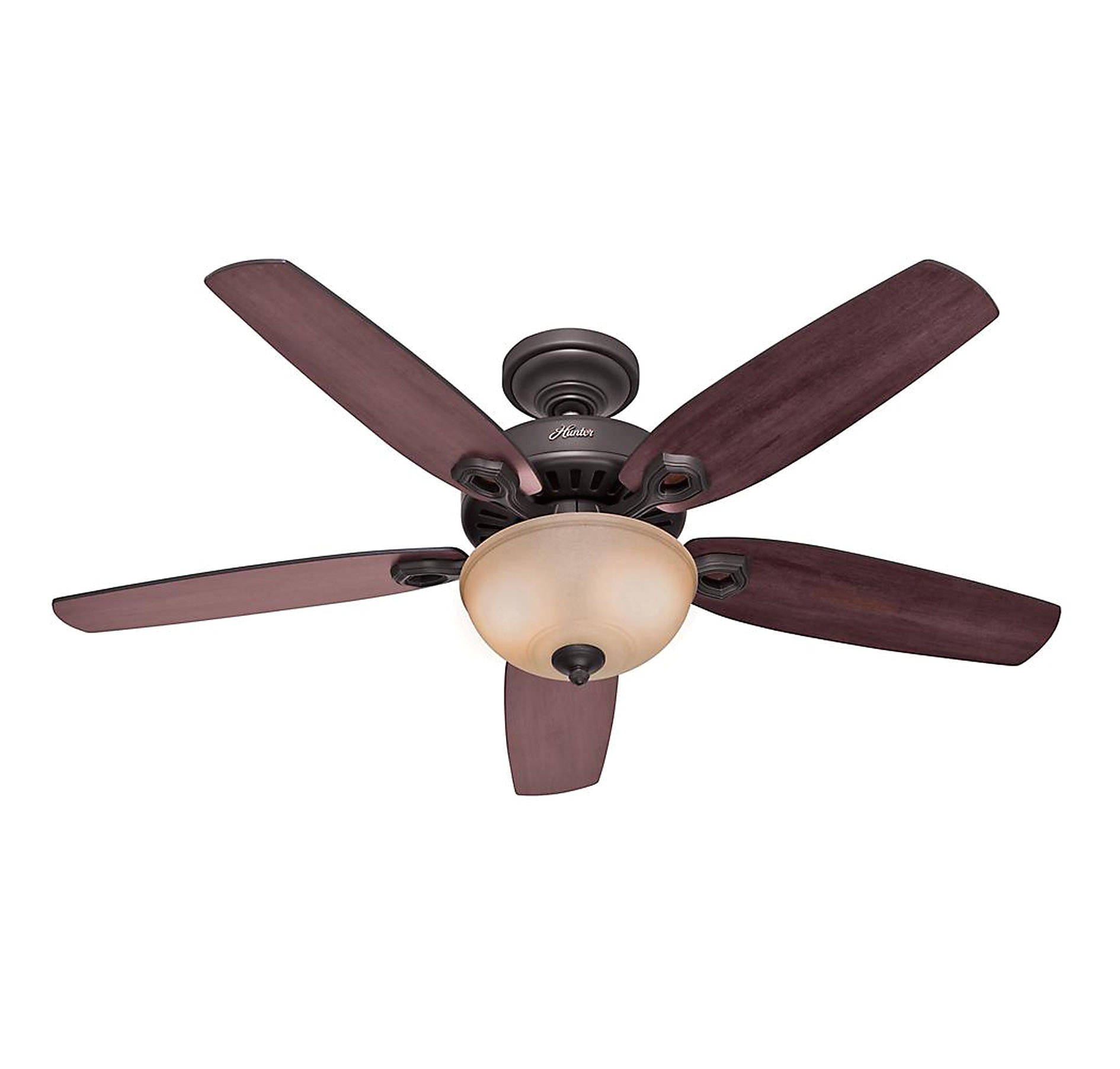hunter 53091 builder deluxe 5 blade single light ceiling fan with brazilian cherry stained