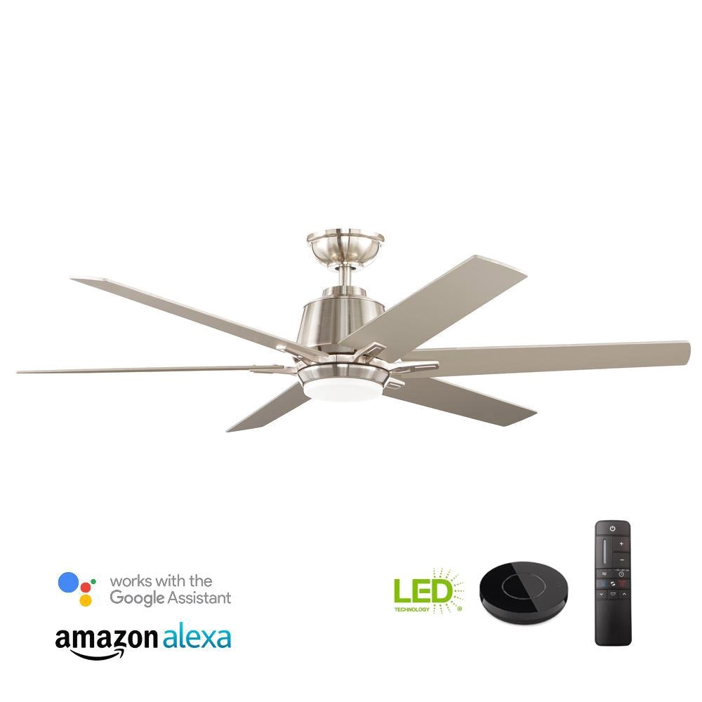 home decorators collection kensgrove 54 in integrated led indoor brushed nickel ceiling fan with light
