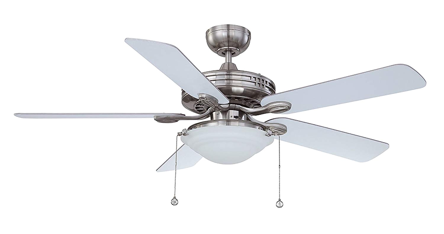 kendal lighting ac18552 sn builders choice 52 inch 5 blade 3 light ceiling fan satin nickel finish and reversible blades with frosted white glass light kit