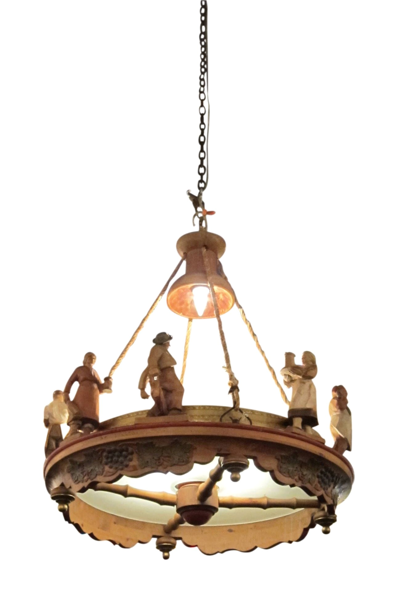 1920s dutch hand carved wooden chandelier with figures and grapes image 7