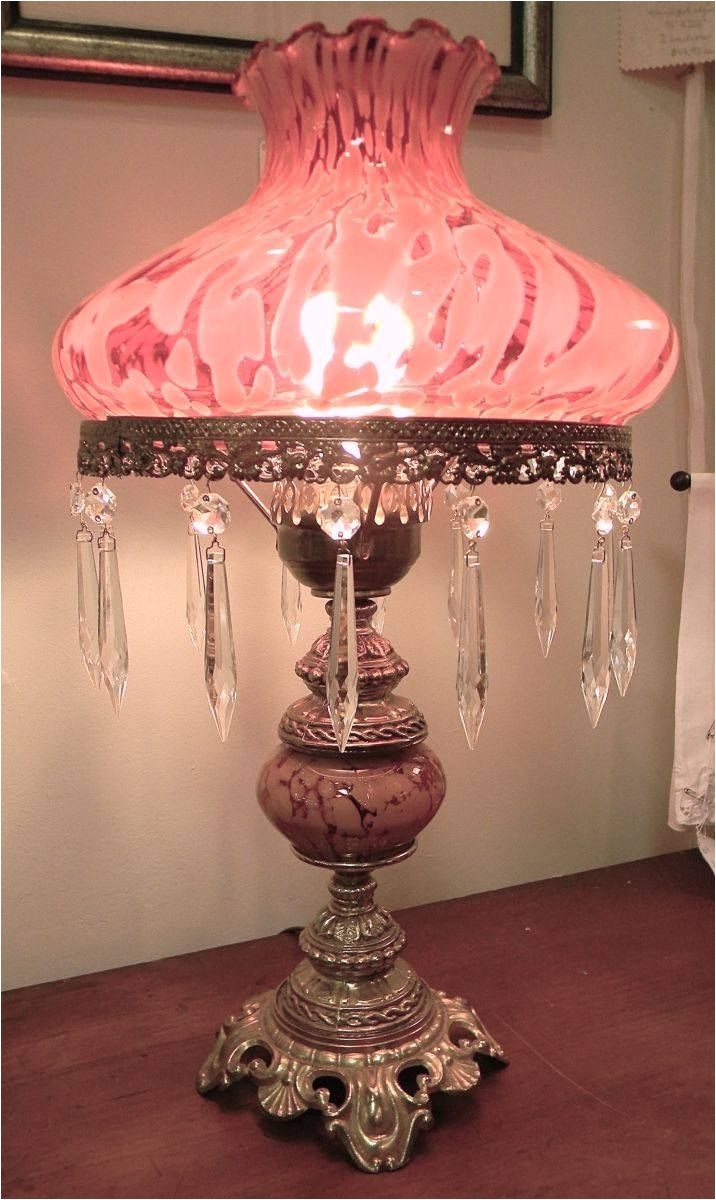 antique pink glass and crystal lamp what a beauty