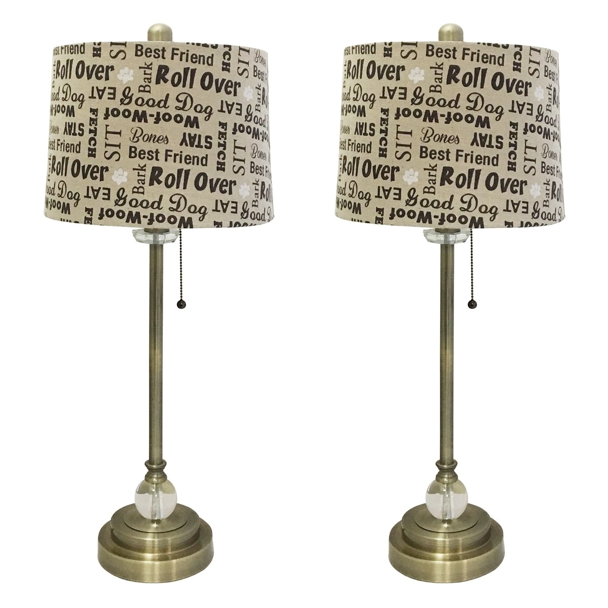 shop royal designs 28 antique brass lamp with cream and brown dog lover print drum hardback lamp shade set of 2 on sale free shipping today