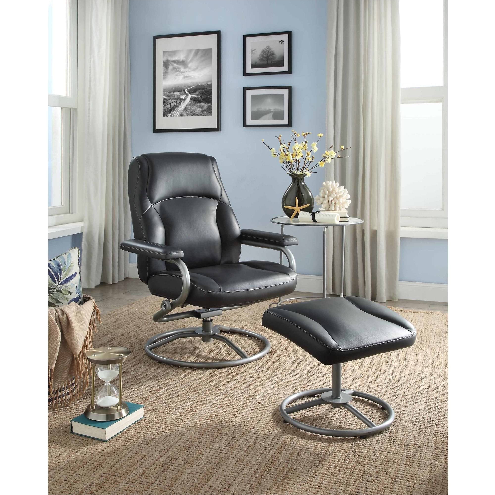 mainstays plush pillowed recliner swivel chair and ottoman set vinyl multiple colors walmart com