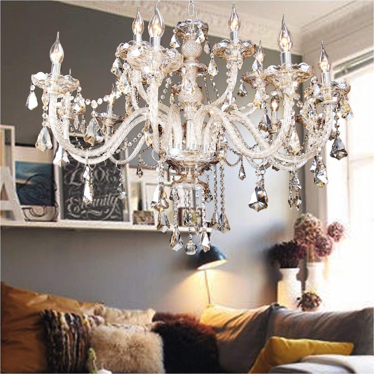 ridgeyard 15 lights luxurious k9 crystal chandelier candle cognac pendant lamp ceiling lighting for dining living room bedroom hallway entry 15 lights