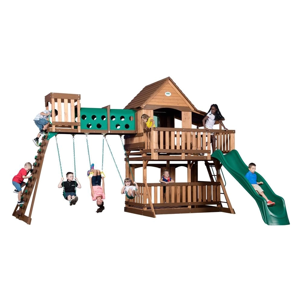 backyard discovery woodridge elite all cedar playset with elevated tunnel