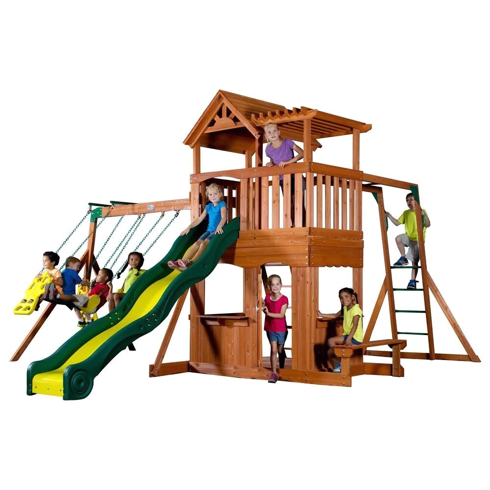 backyard discovery thunder ridge all cedar playset browns tans playgroundoutdoorplayset