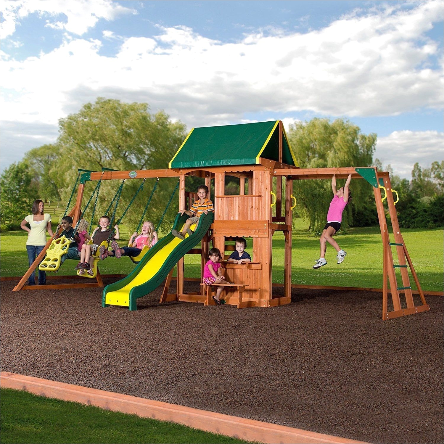 backyard discovery 55006 prairie ridge brown wood swing set play set cedar stain