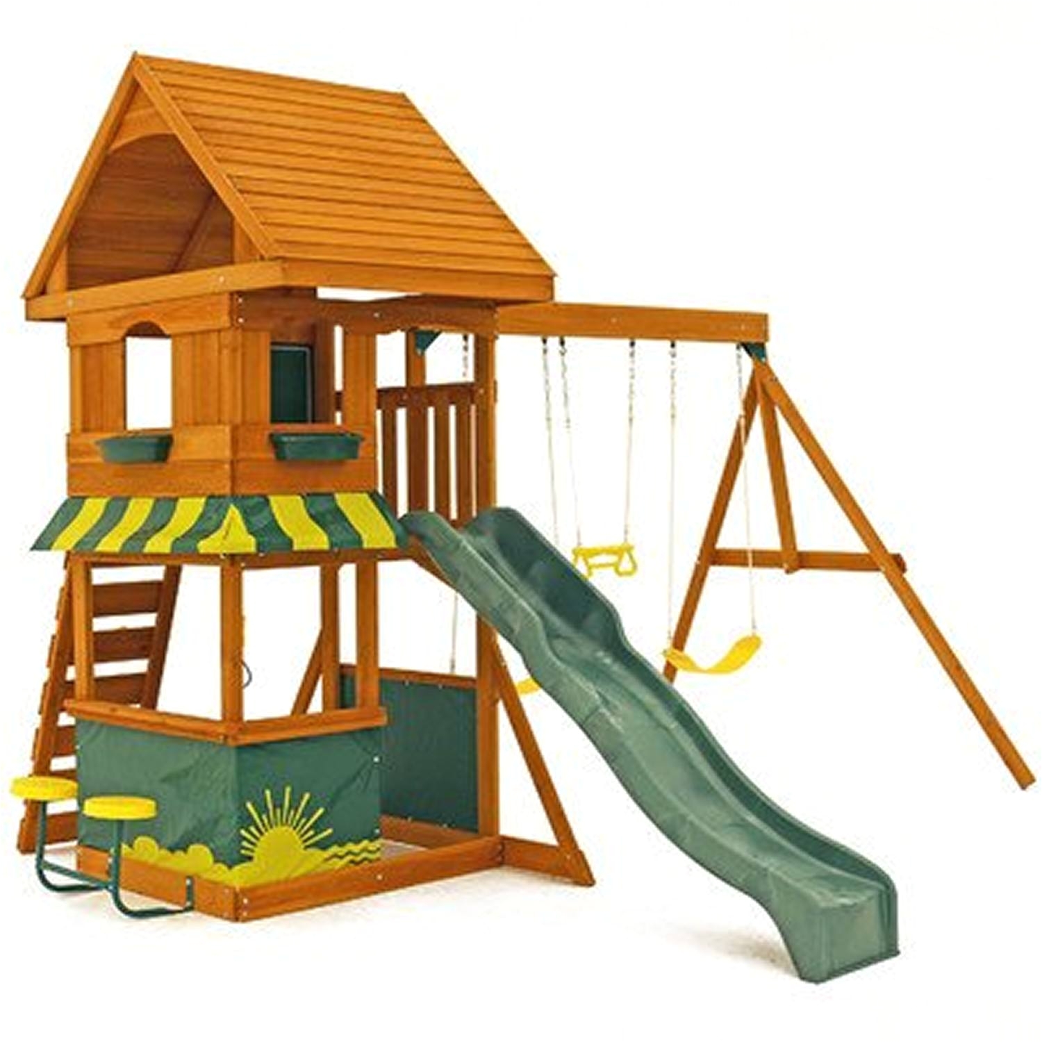 a picture of the big backyard magnolia wooden swing set