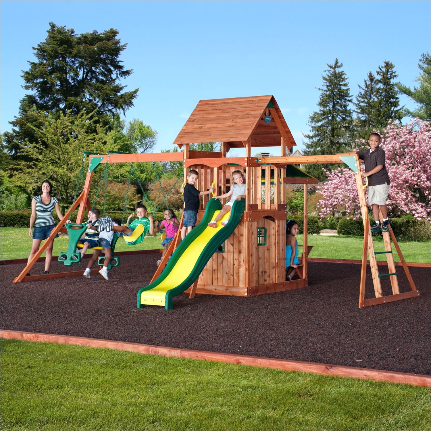 backyard discovery saratoga cedar swing play set