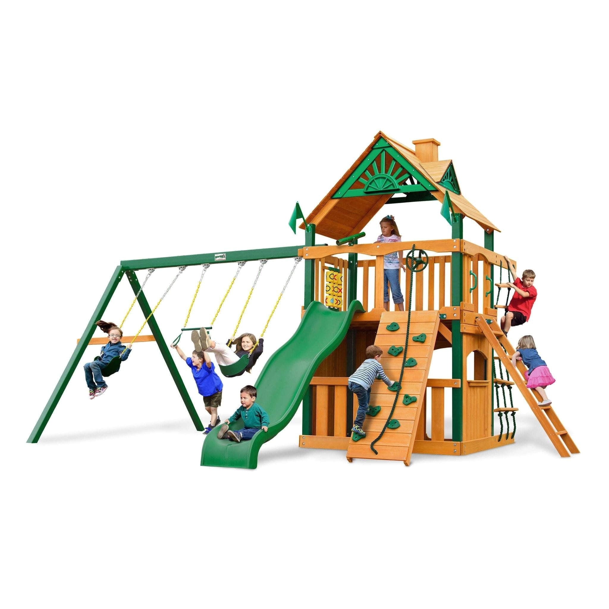 chateau clubhouse swing set optional treehouse and fort various roofs