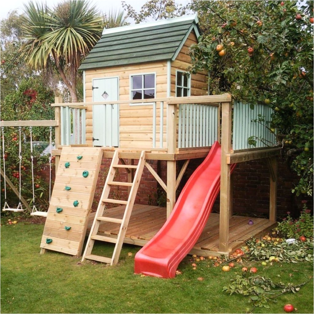Backyard fort Kit Garden Playhouse with Ladder and Red Slide Backyard Pinterest