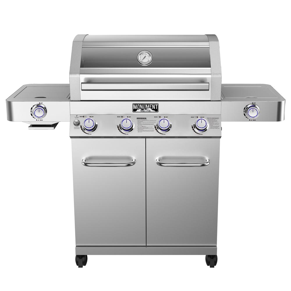 4 burner propane gas grill in stainless with clear view lid led controls