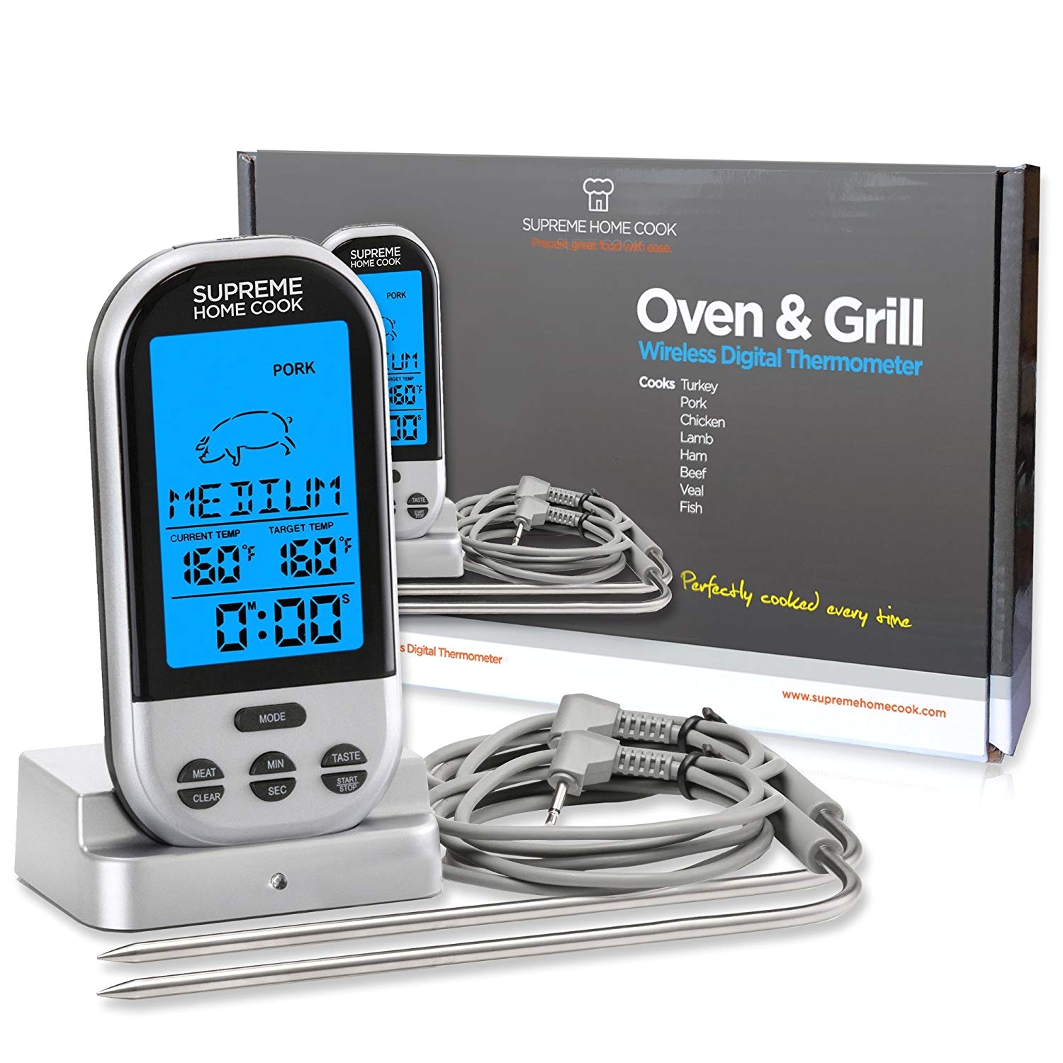 amazon com supreme home cook wireless oven and grill digital long range meat thermometer with timer kitchen dining