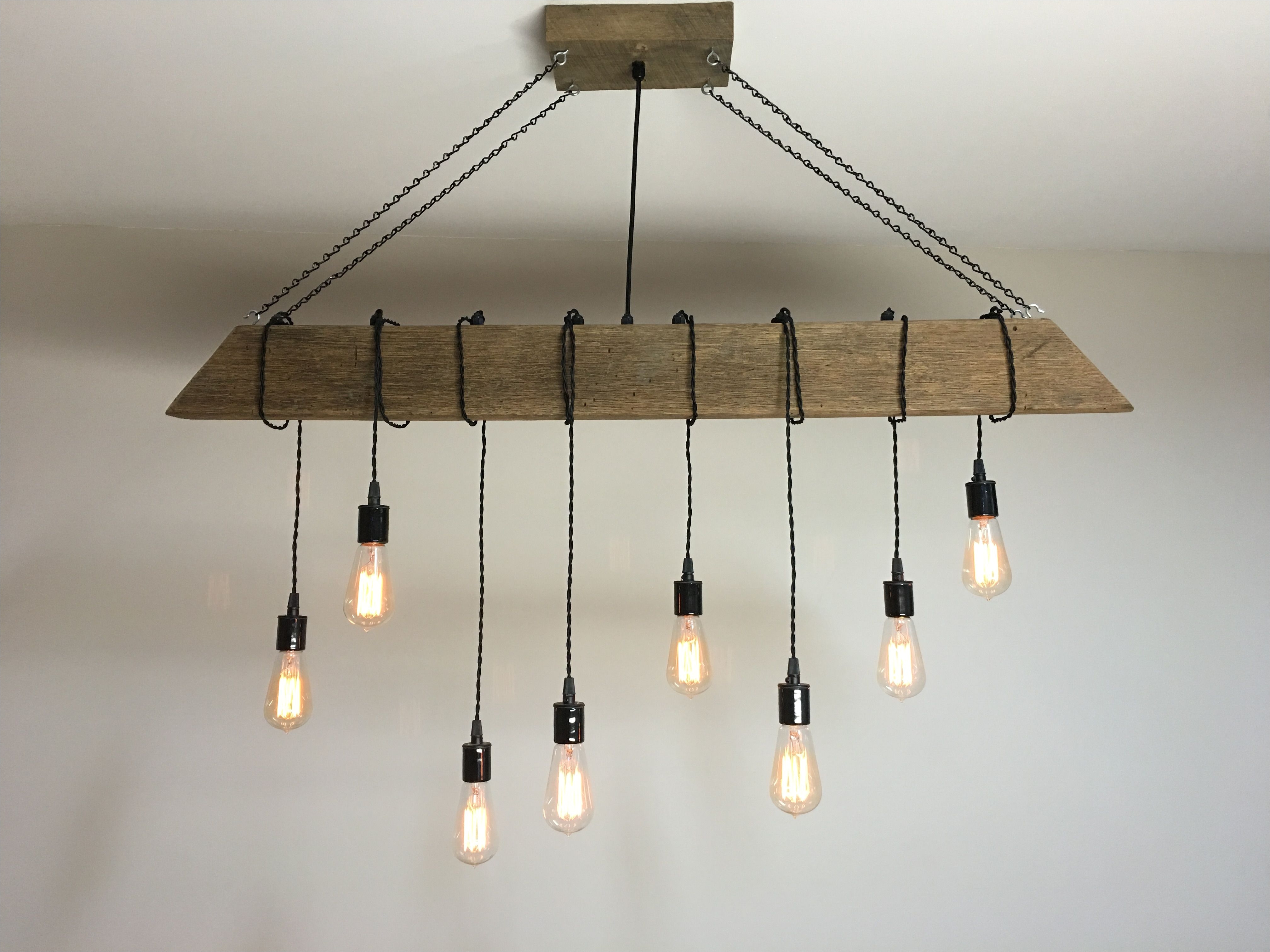 custom made reclaimed barn beam light fixture bar restaurant home edison bulb rustic modern industrial